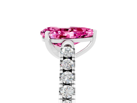 White gold {shape_name} Pink Sapphire Solitaire Ring with Pavé Band and Four-Prong Setting_5
