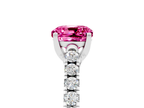 White gold {shape_name} Pink Sapphire Solitaire Ring with Pavé Band and Four-Prong Setting_5