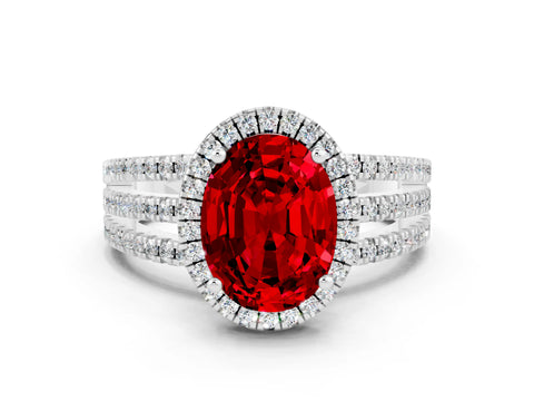 White gold {shape_name} Ruby Halo Engagement Ring with Split Shank and Four-Prong Setting_12