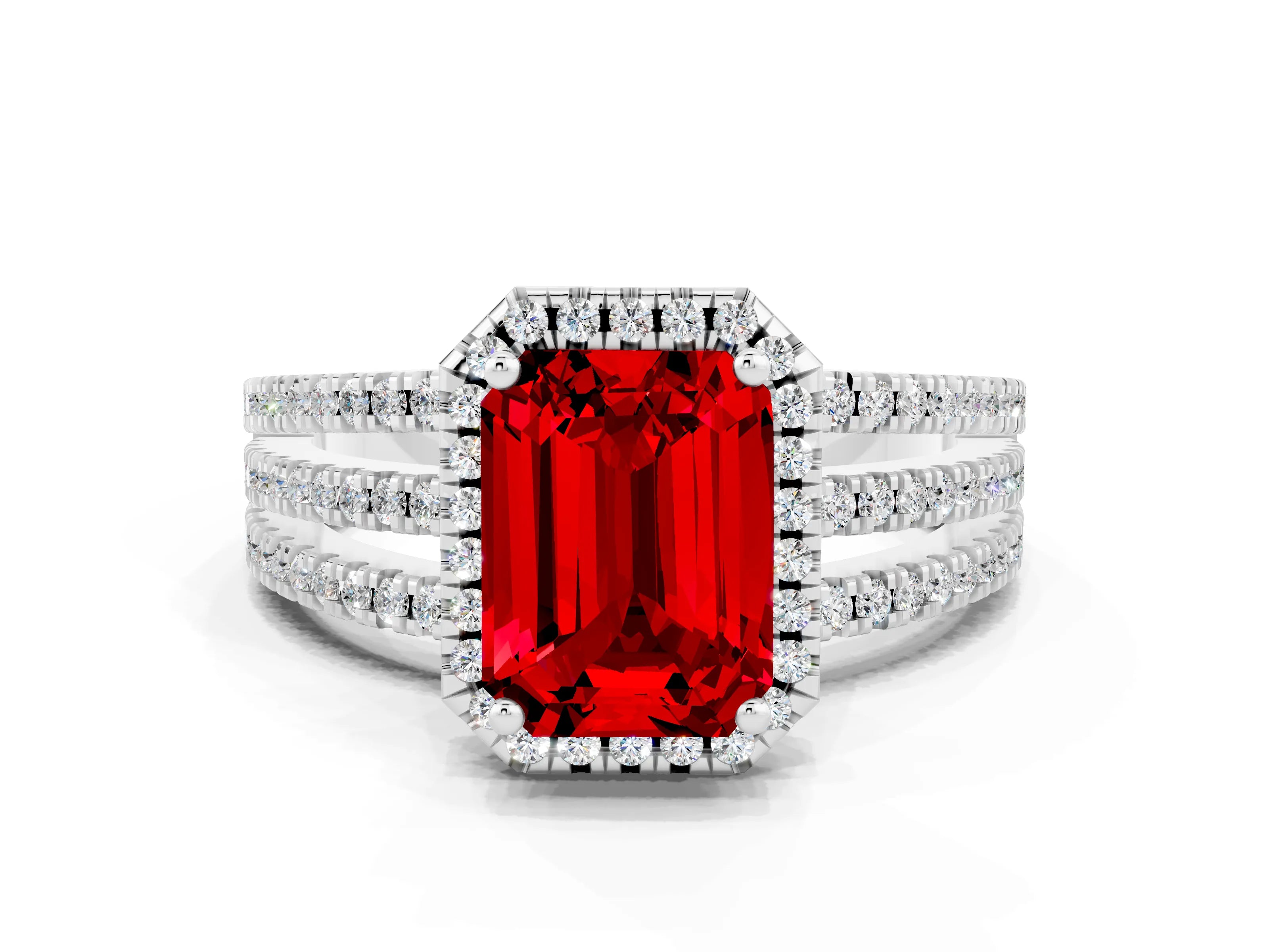 White gold {shape_name} Ruby Halo Engagement Ring with Split Shank and Four-Prong Setting_12