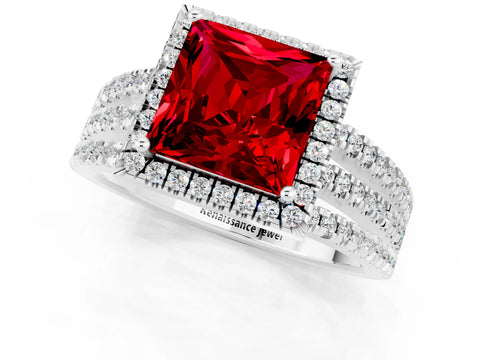 White gold {shape_name} Ruby Halo Engagement Ring with Split Shank and Four-Prong Setting_13