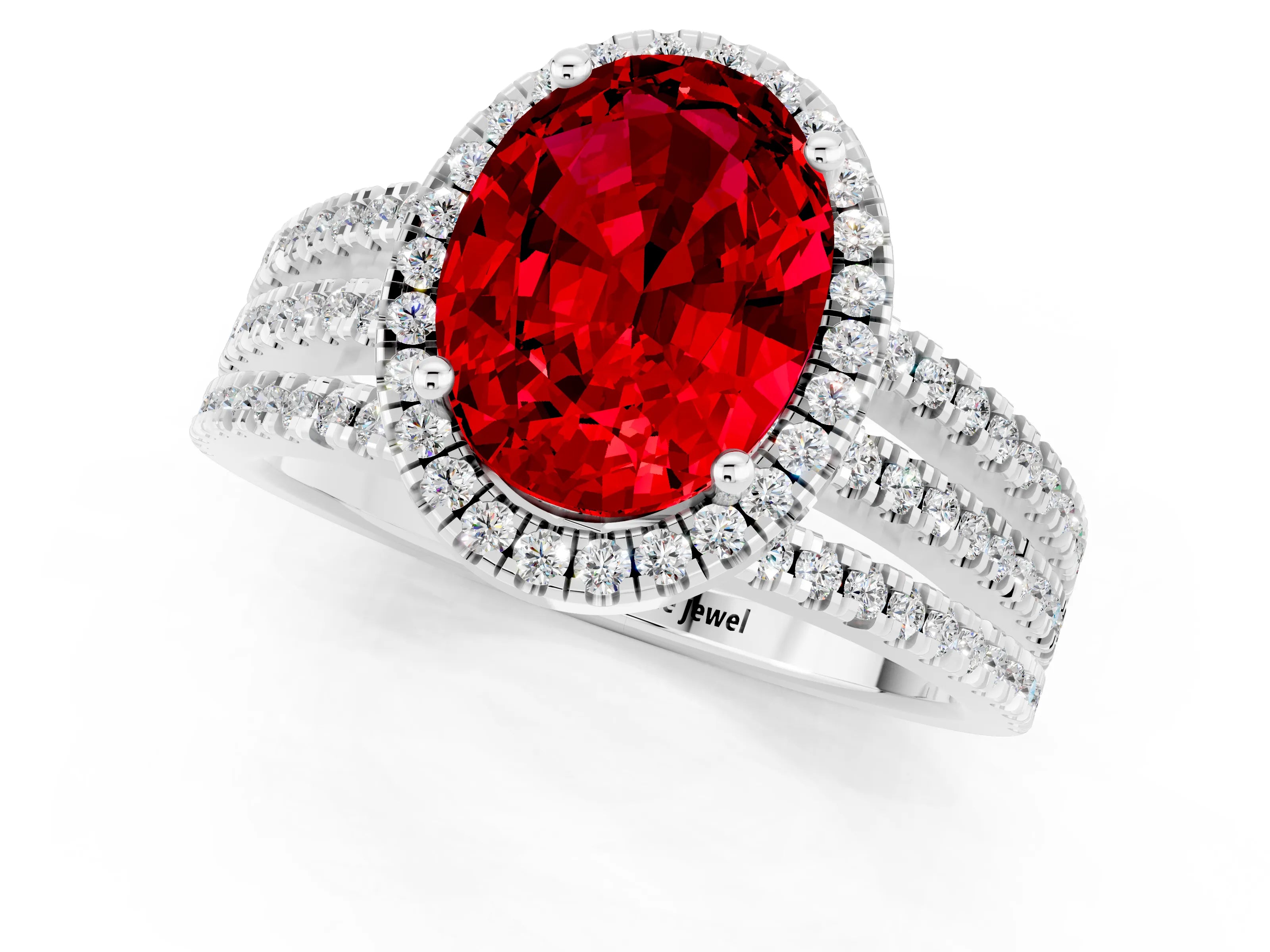 White gold {shape_name} Ruby Halo Engagement Ring with Split Shank and Four-Prong Setting_13