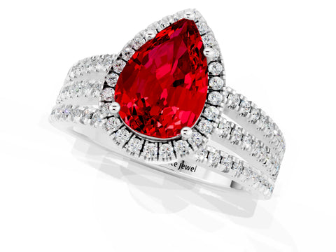 White gold {shape_name} Ruby Halo Engagement Ring with Split Shank and Four-Prong Setting_13