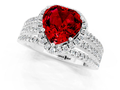 White gold {shape_name} Ruby Halo Engagement Ring with Split Shank and Four-Prong Setting_13