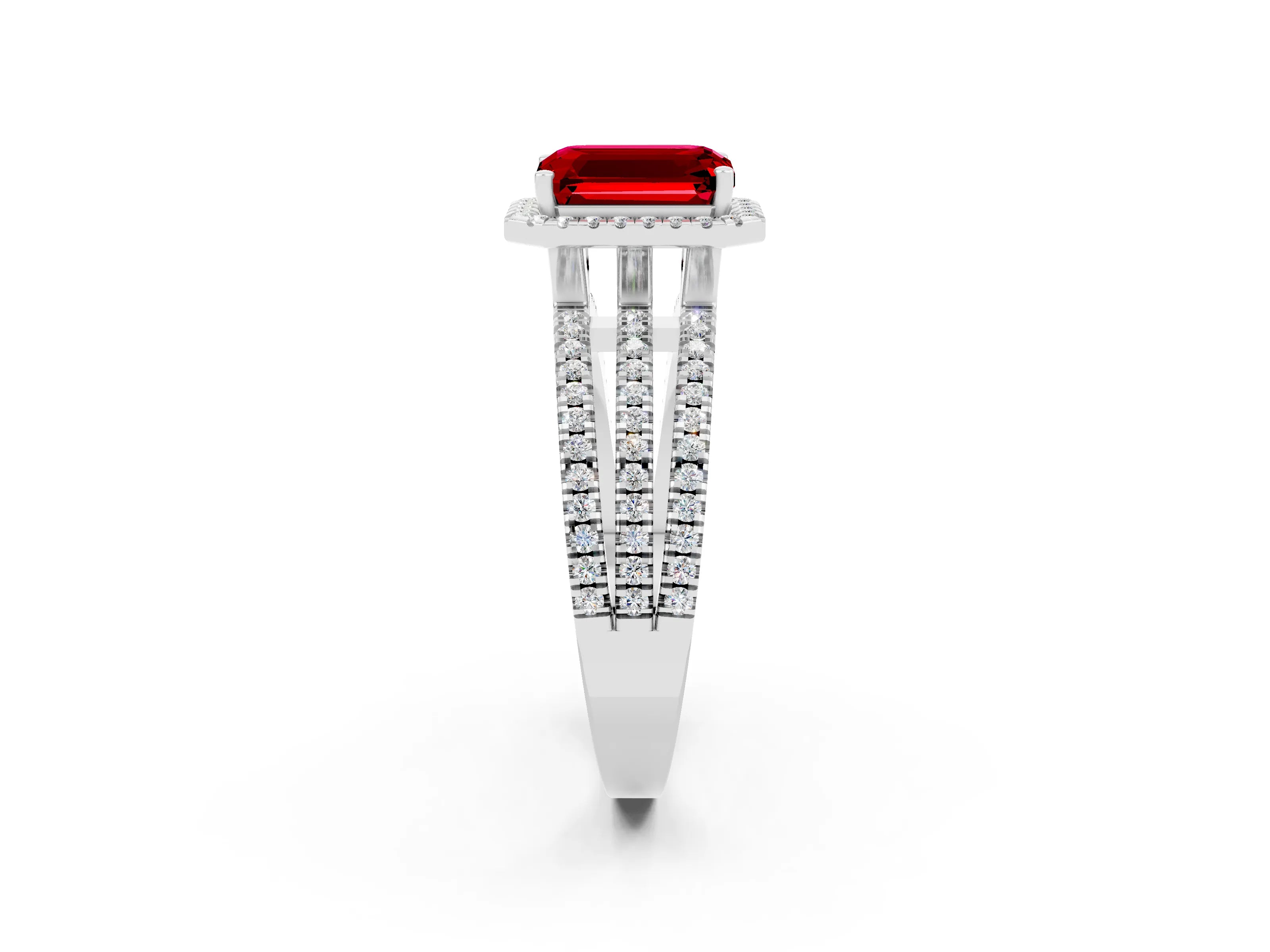 White gold {shape_name} Ruby Halo Engagement Ring with Split Shank and Four-Prong Setting_14