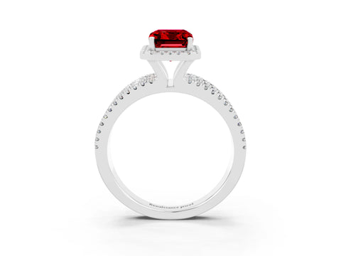 White gold {shape_name} Ruby Halo Engagement Ring with Split Shank and Four-Prong Setting_15
