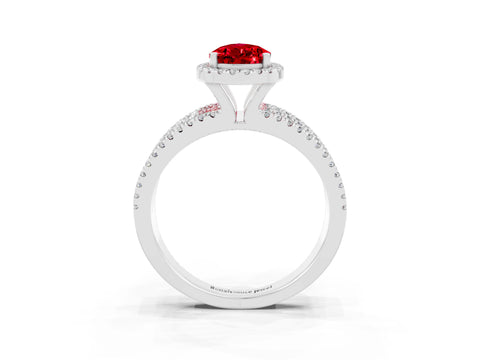 White gold {shape_name} Ruby Halo Engagement Ring with Split Shank and Four-Prong Setting_15