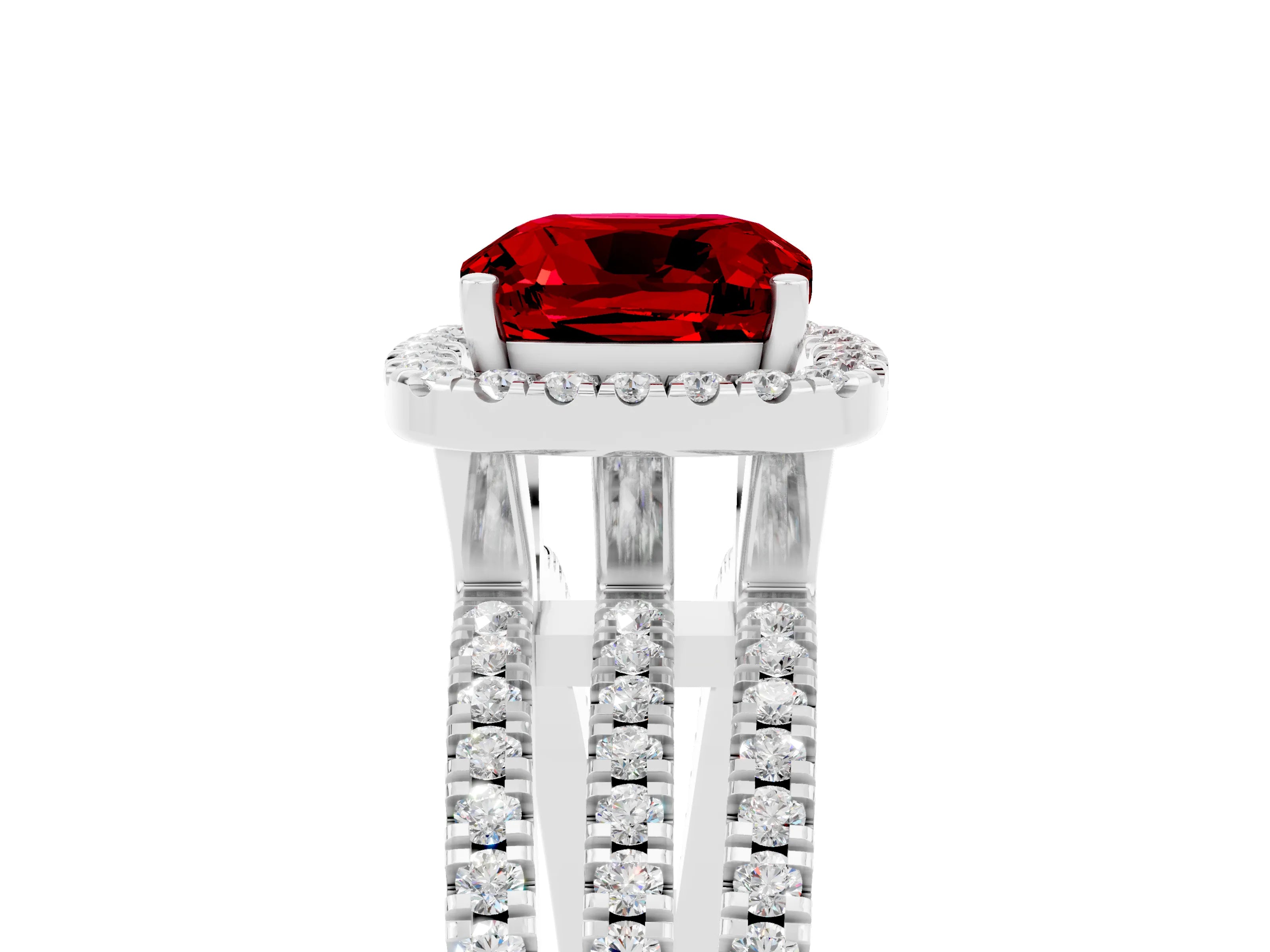 White gold {shape_name} Ruby Halo Engagement Ring with Split Shank and Four-Prong Setting_17