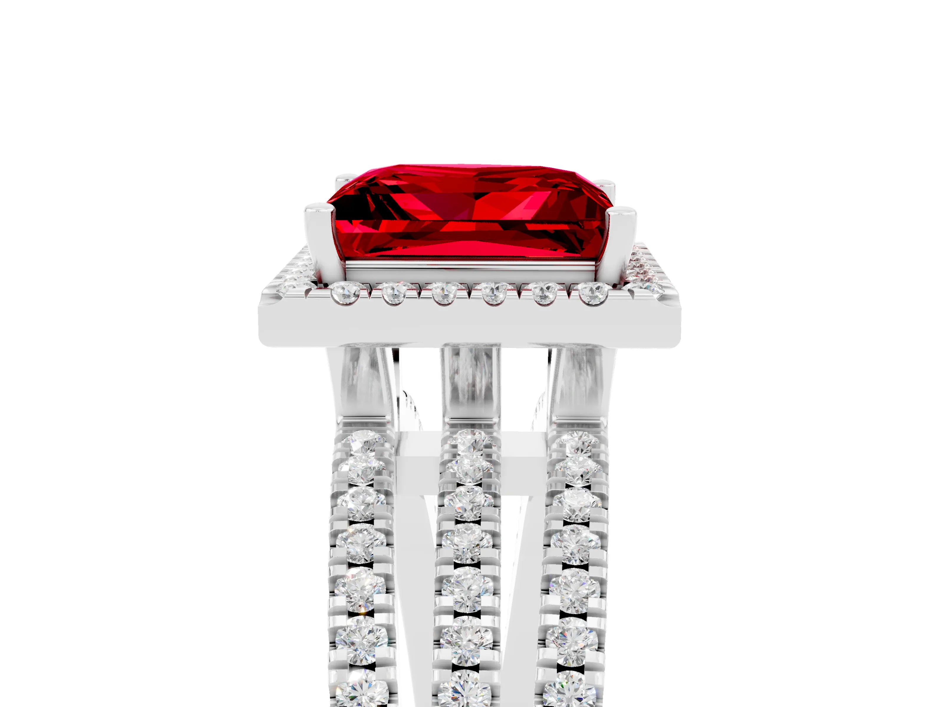 White gold {shape_name} Ruby Halo Engagement Ring with Split Shank and Four-Prong Setting_17