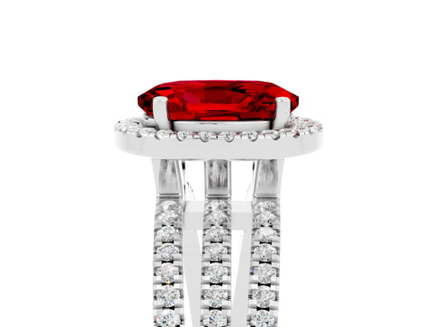 White gold {shape_name} Ruby Halo Engagement Ring with Split Shank and Four-Prong Setting_17