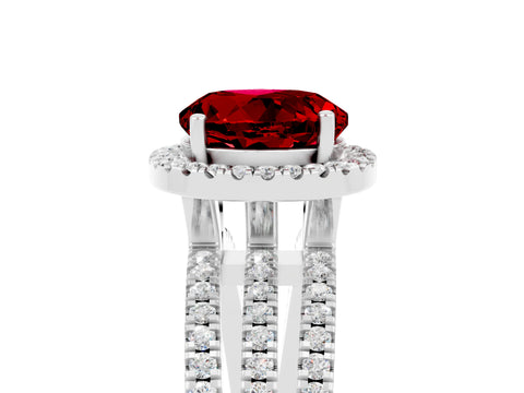 White gold {shape_name} Ruby Halo Engagement Ring with Split Shank and Four-Prong Setting_17