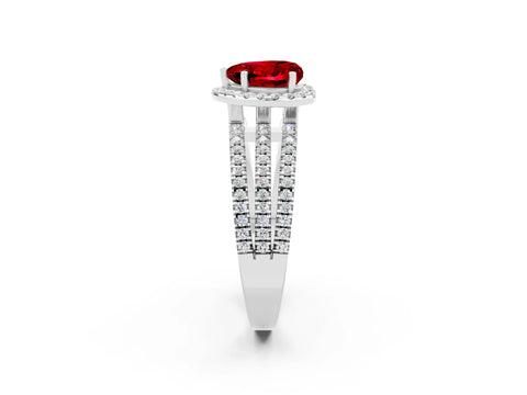 White gold {shape_name} Ruby Halo Engagement Ring with Split Shank and Four-Prong Setting_2