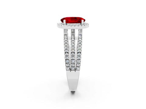 White gold {shape_name} Ruby Halo Engagement Ring with Split Shank and Four-Prong Setting_2