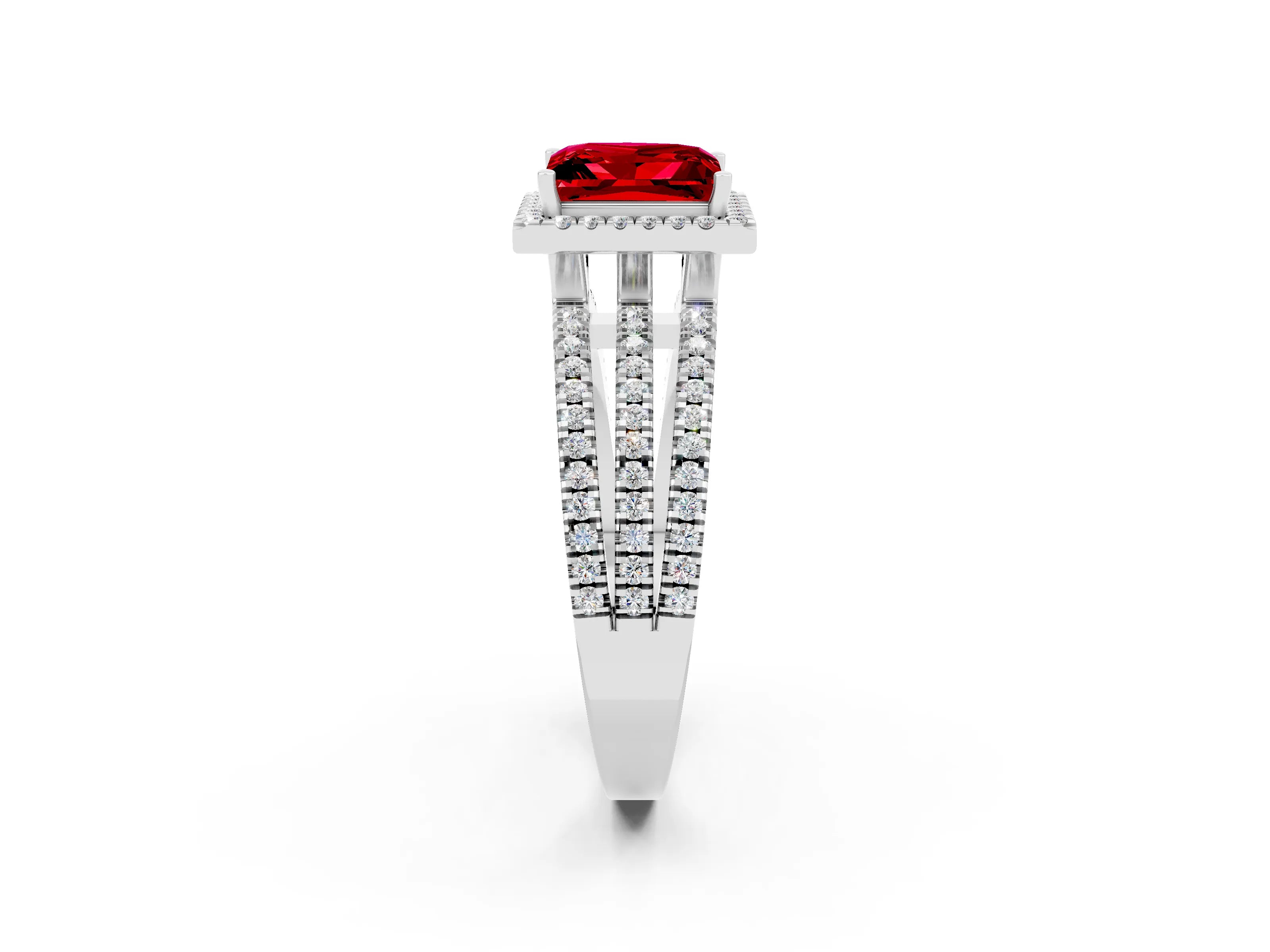 White gold {shape_name} Ruby Halo Engagement Ring with Split Shank and Four-Prong Setting_2