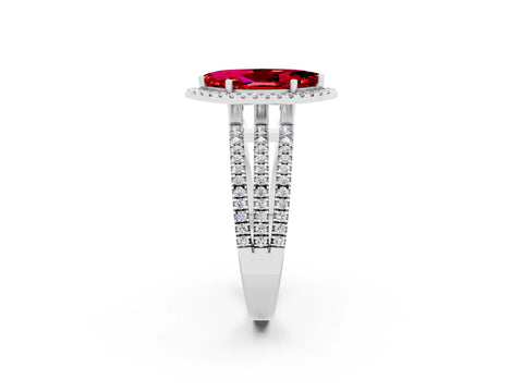 White gold {shape_name} Ruby Halo Engagement Ring with Split Shank and Four-Prong Setting_2