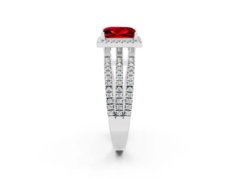 White gold {shape_name} Ruby Halo Engagement Ring with Split Shank and Four-Prong Setting_2