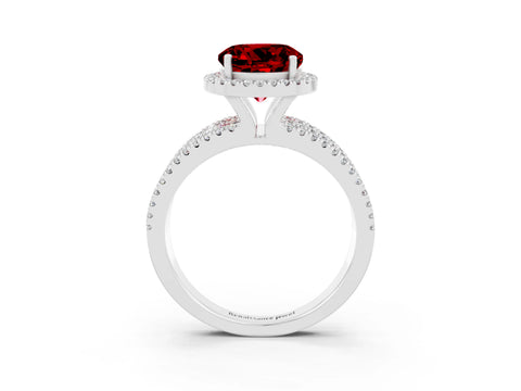 White gold {shape_name} Ruby Halo Engagement Ring with Split Shank and Four-Prong Setting_3