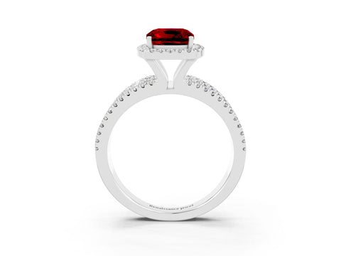 White gold {shape_name} Ruby Halo Engagement Ring with Split Shank and Four-Prong Setting_3