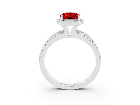 White gold {shape_name} Ruby Halo Engagement Ring with Split Shank and Four-Prong Setting_3