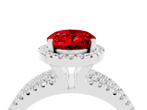 White gold {shape_name} Ruby Halo Engagement Ring with Split Shank and Four-Prong Setting_4