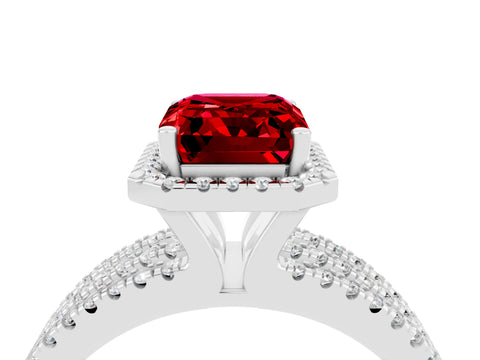 White gold {shape_name} Ruby Halo Engagement Ring with Split Shank and Four-Prong Setting_4