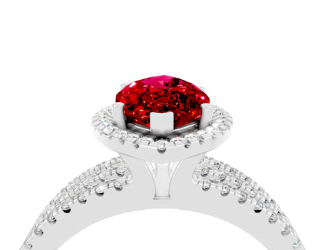 White gold {shape_name} Ruby Halo Engagement Ring with Split Shank and Four-Prong Setting_4