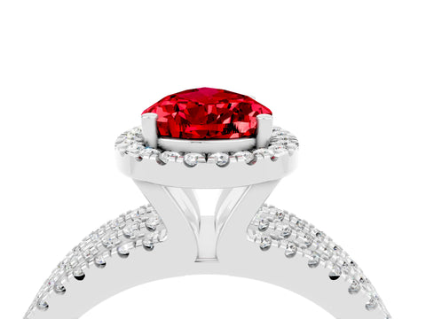 White gold {shape_name} Ruby Halo Engagement Ring with Split Shank and Four-Prong Setting_4