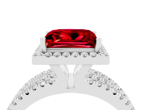 White gold {shape_name} Ruby Halo Engagement Ring with Split Shank and Four-Prong Setting_4
