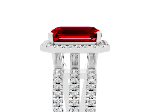 White gold {shape_name} Ruby Halo Engagement Ring with Split Shank and Four-Prong Setting_5
