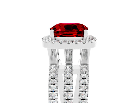 White gold {shape_name} Ruby Halo Engagement Ring with Split Shank and Four-Prong Setting_5