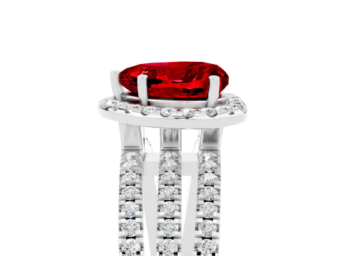 White gold {shape_name} Ruby Halo Engagement Ring with Split Shank and Four-Prong Setting_5