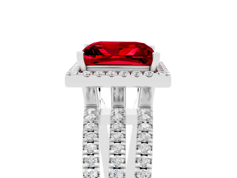 White gold {shape_name} Ruby Halo Engagement Ring with Split Shank and Four-Prong Setting_5