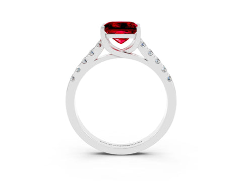 White gold {shape_name} Ruby Solitaire Ring with Pavé Band and Four-Prong Setting_15