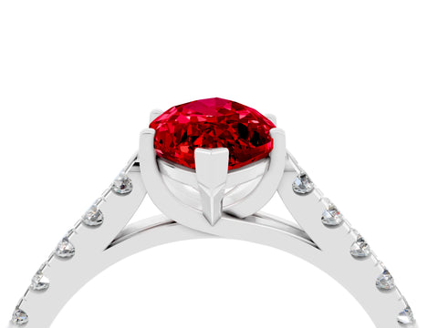 White gold {shape_name} Ruby Solitaire Ring with Pavé Band and Four-Prong Setting_16