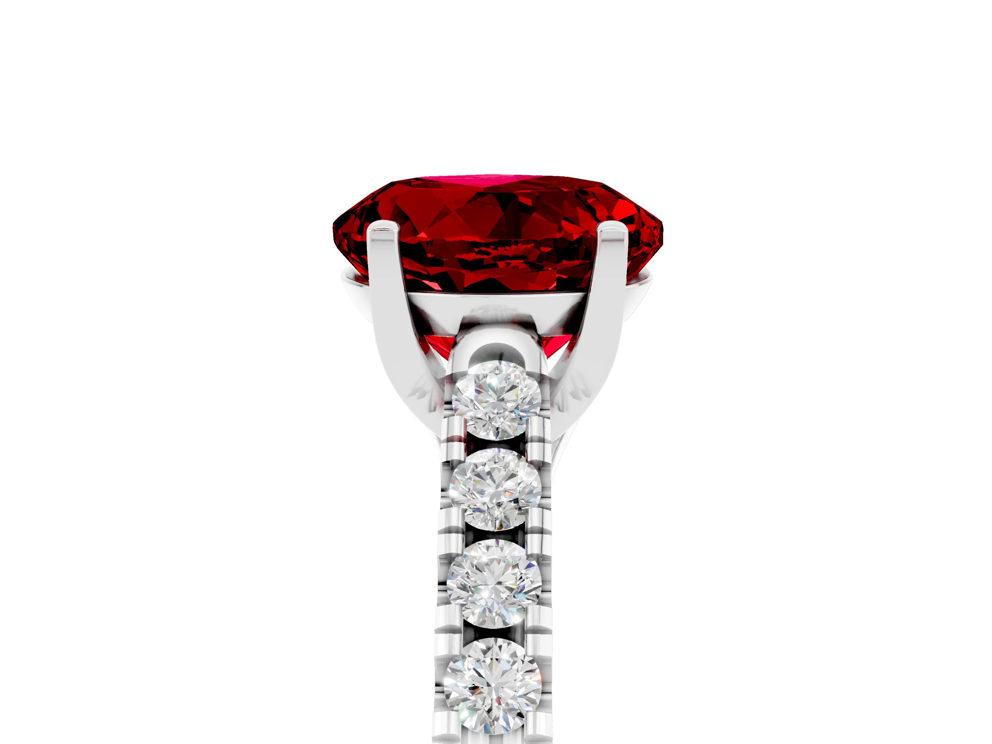 White gold {shape_name} Ruby Solitaire Ring with Pavé Band and Four-Prong Setting_17