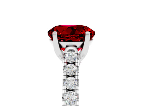 White gold {shape_name} Ruby Solitaire Ring with Pavé Band and Four-Prong Setting_17