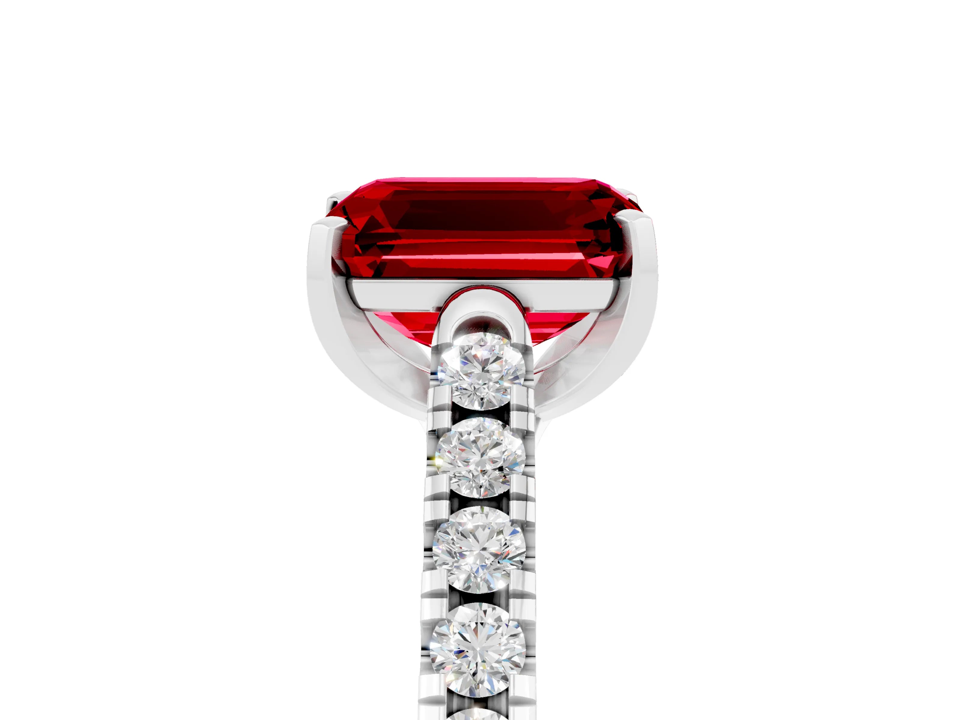 White gold {shape_name} Ruby Solitaire Ring with Pavé Band and Four-Prong Setting_17