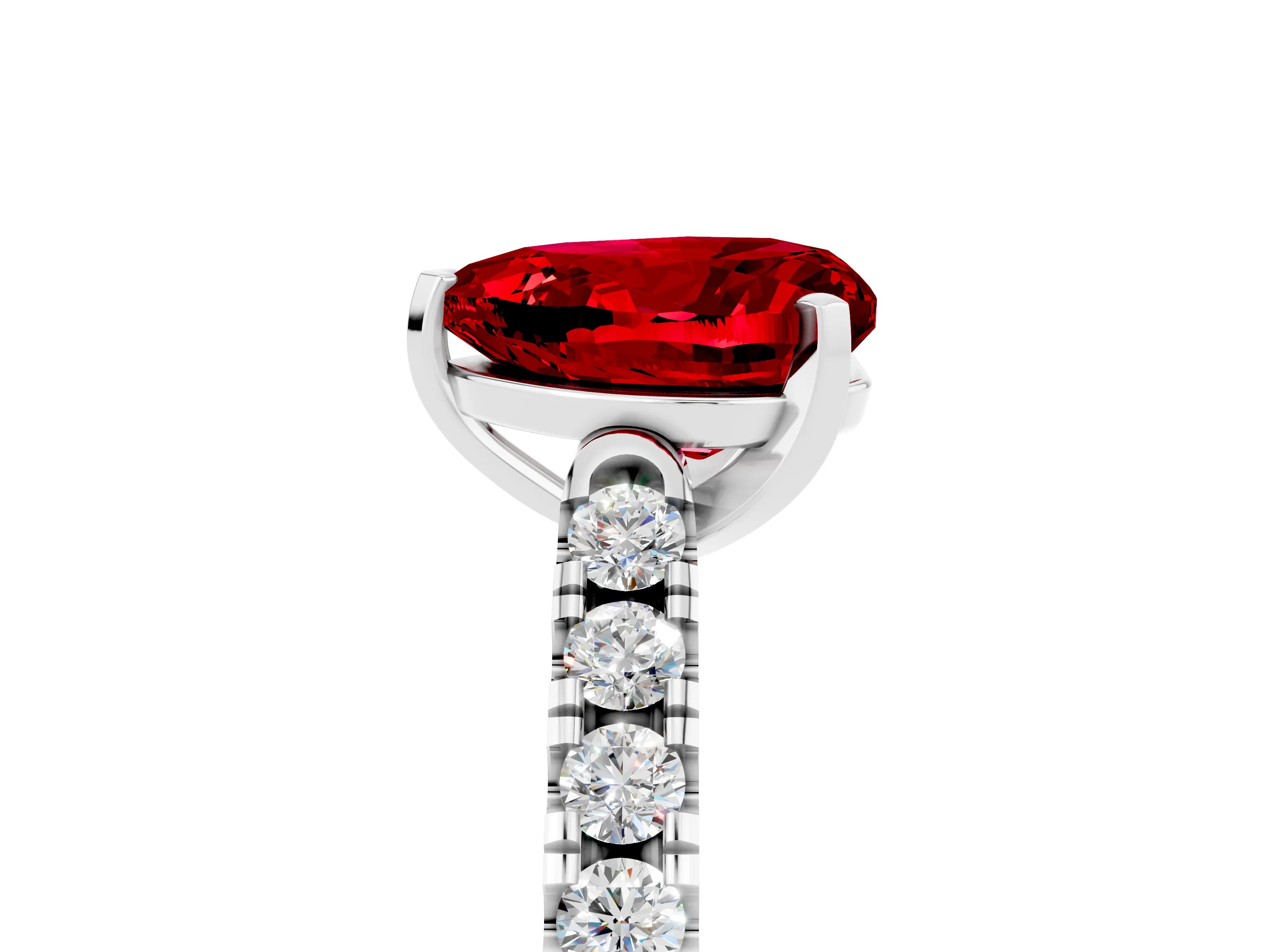 White gold {shape_name} Ruby Solitaire Ring with Pavé Band and Four-Prong Setting_17