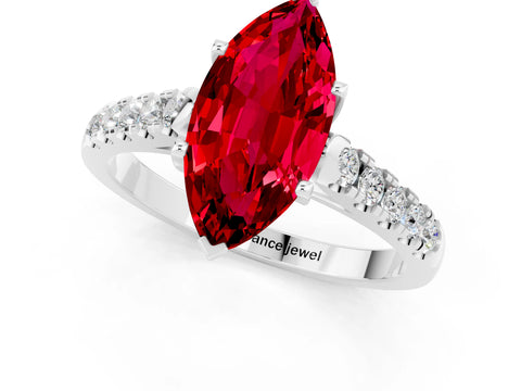 White gold {shape_name} Ruby Solitaire Ring with Pavé Band and Four-Prong Setting_1