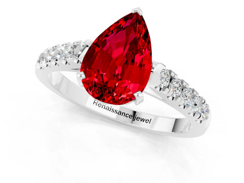 White gold {shape_name} Ruby Solitaire Ring with Pavé Band and Four-Prong Setting_1