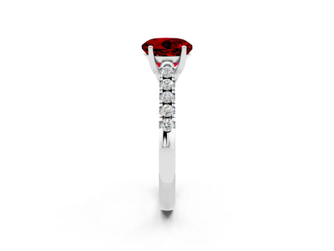 White gold {shape_name} Ruby Solitaire Ring with Pavé Band and Four-Prong Setting_2