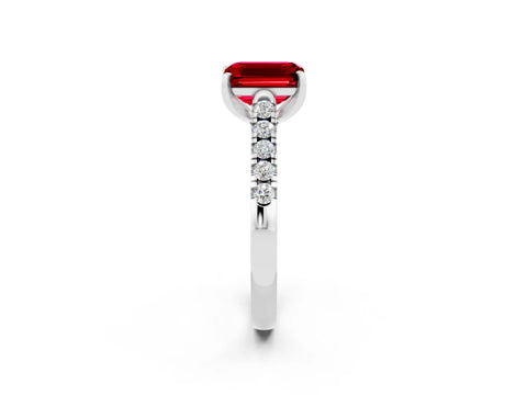 White gold {shape_name} Ruby Solitaire Ring with Pavé Band and Four-Prong Setting_2