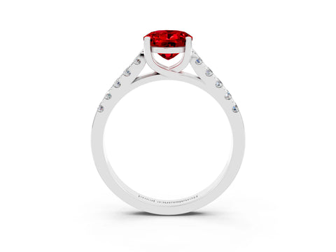 White gold {shape_name} Ruby Solitaire Ring with Pavé Band and Four-Prong Setting_3