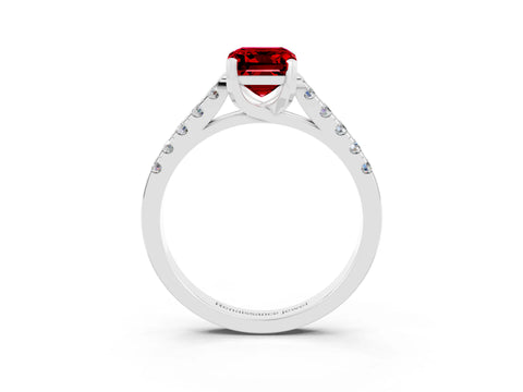 White gold {shape_name} Ruby Solitaire Ring with Pavé Band and Four-Prong Setting_3