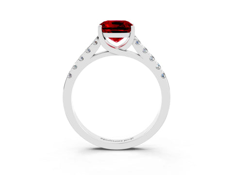 White gold {shape_name} Ruby Solitaire Ring with Pavé Band and Four-Prong Setting_3