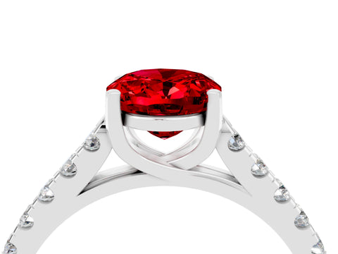 White gold {shape_name} Ruby Solitaire Ring with Pavé Band and Four-Prong Setting_4