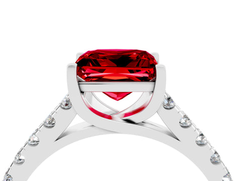 White gold {shape_name} Ruby Solitaire Ring with Pavé Band and Four-Prong Setting_4