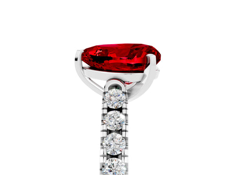 White gold {shape_name} Ruby Solitaire Ring with Pavé Band and Four-Prong Setting_5