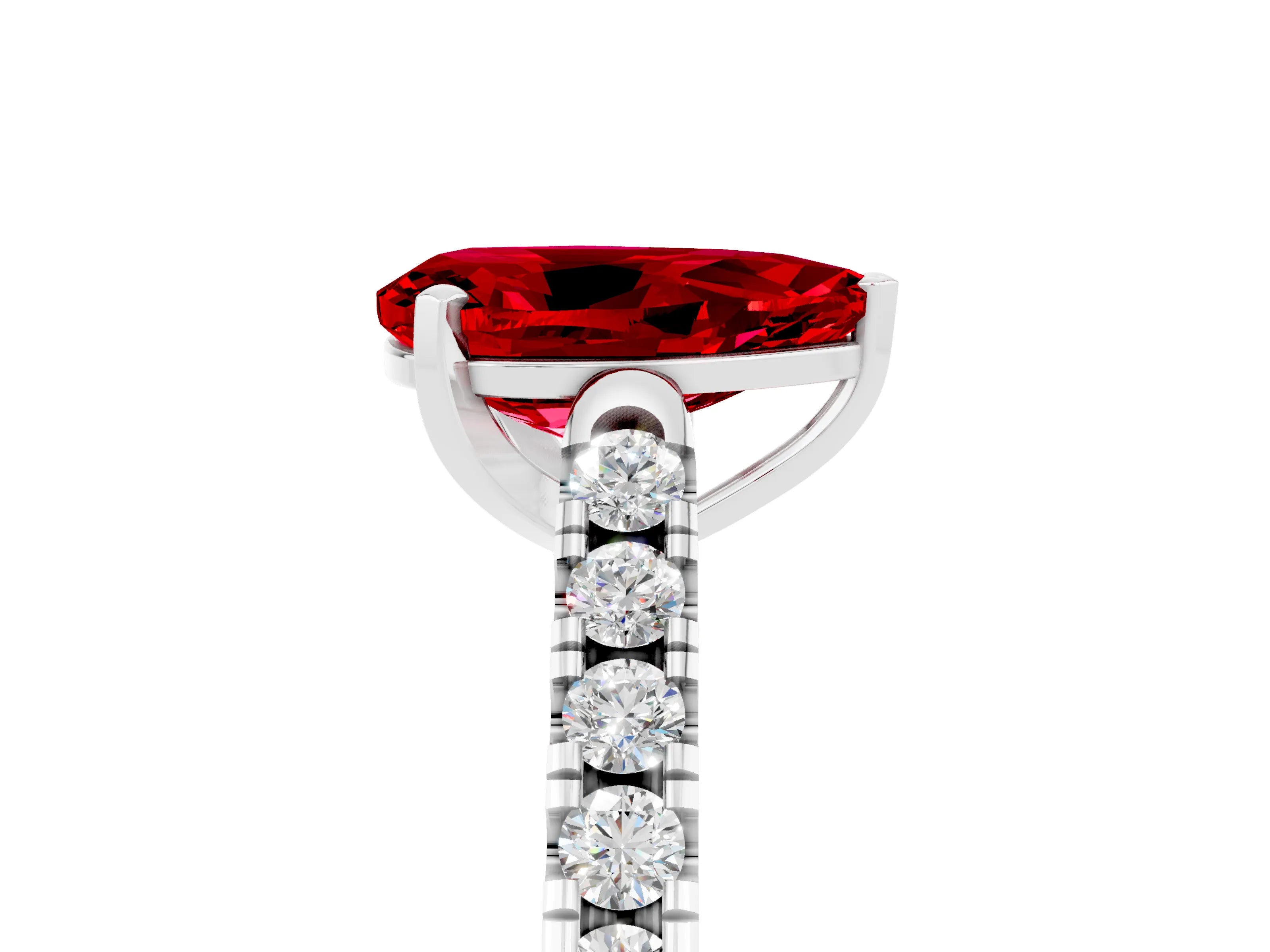 White gold {shape_name} Ruby Solitaire Ring with Pavé Band and Four-Prong Setting_5
