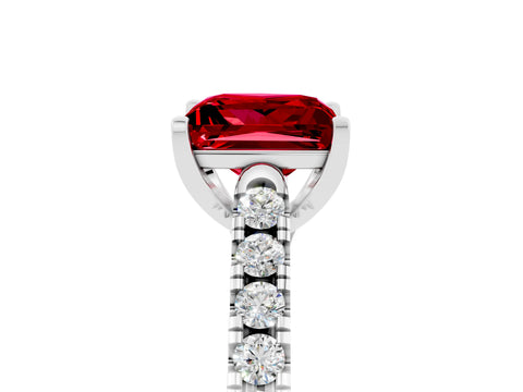 White gold {shape_name} Ruby Solitaire Ring with Pavé Band and Four-Prong Setting_5